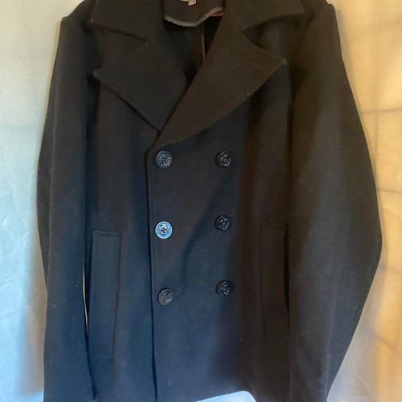 EUC Slate & Stone Wool Blend Black Double Breasted Peacoat Size Large